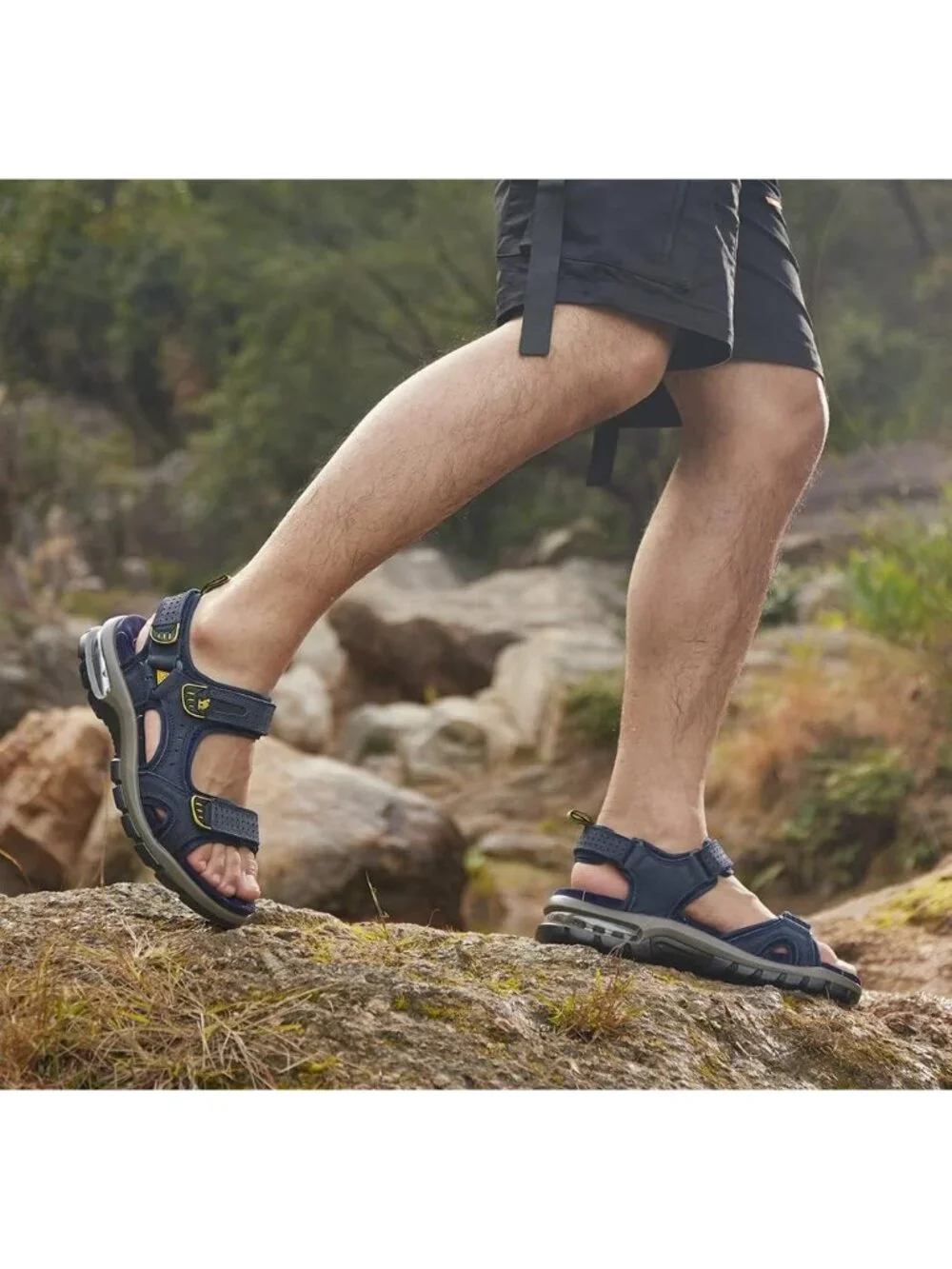 Men's Dark Blue Athletic Outdoor Leather Waterproof Rubber Hiking Sandal Shoes